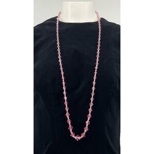Vintage Pink Glass bicone Bead Necklace Long Graduated Faceted 41" Opera length